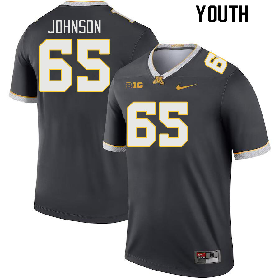 Youth #65 Greg Johnson Minnesota Golden Gophers College Football Jerseys Stitched-Charcoal - Click Image to Close